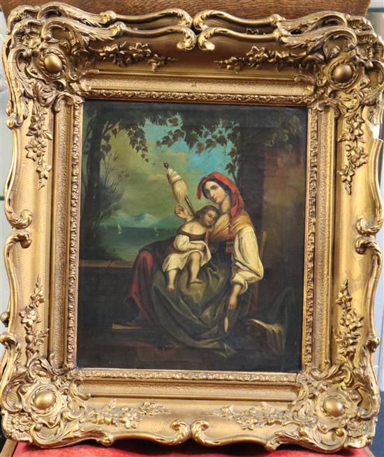 19th century Continental School Girl awaiting the sailors return and Italian mother and child 13 x 11in.